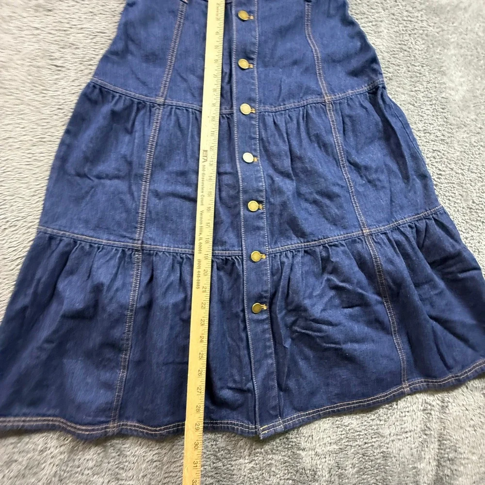 Ann Taylor Denim Skirt Womens 0 Blue EXC Tiered A-Line Button Front Boho